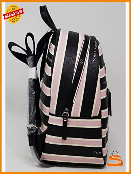 Small Faux Leather Striped Backpack Handbag Purse Daypack School